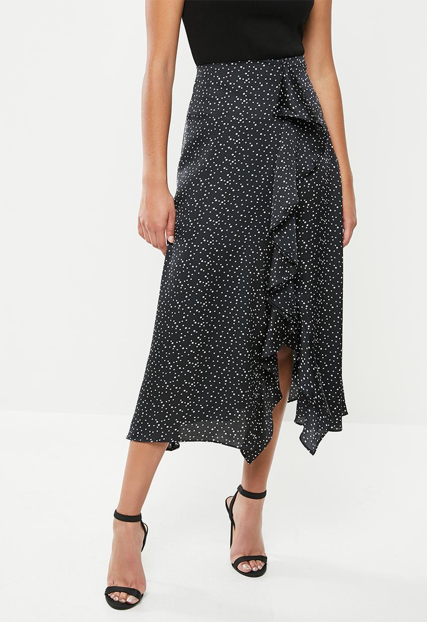 Missguided - Petite polka dot midi skirt - black