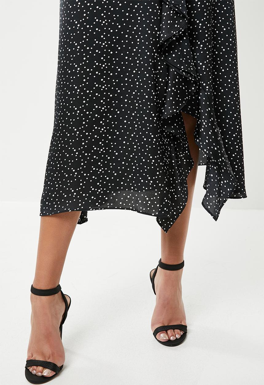 Missguided - Petite polka dot midi skirt - black