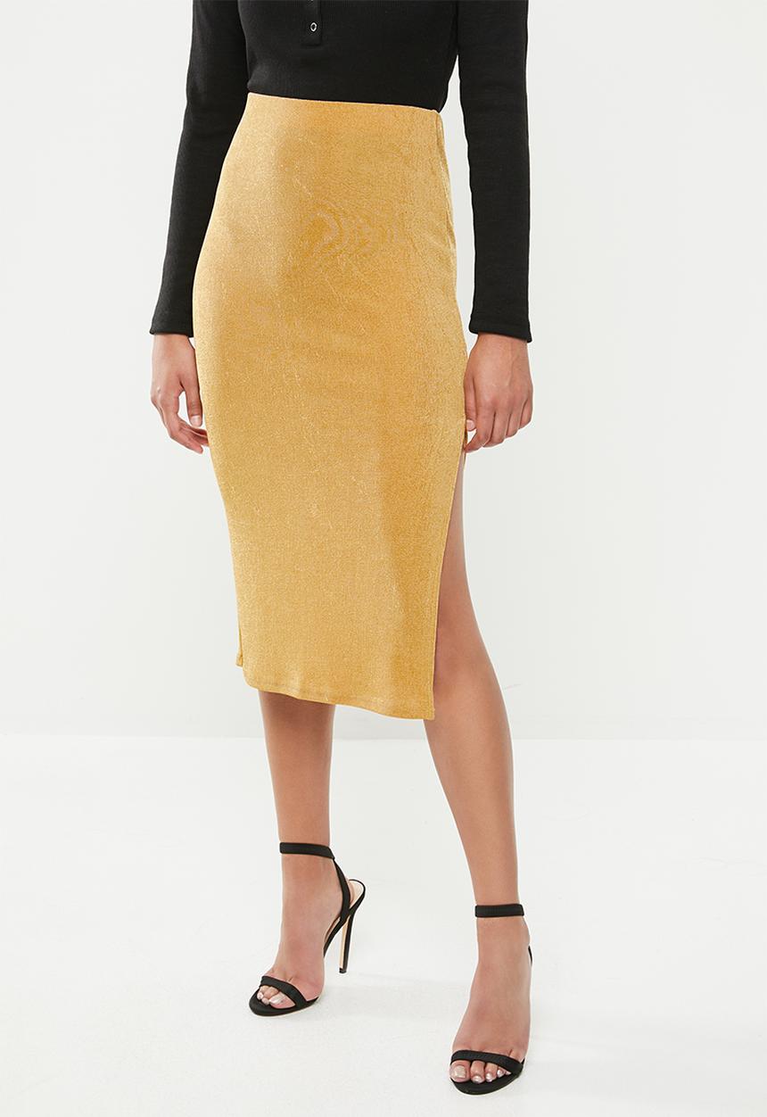 Missguided - Petite slinky slip midi skirt - mustard