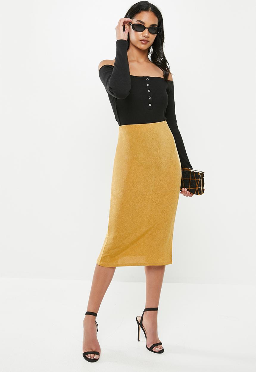 Missguided - Petite slinky slip midi skirt - mustard