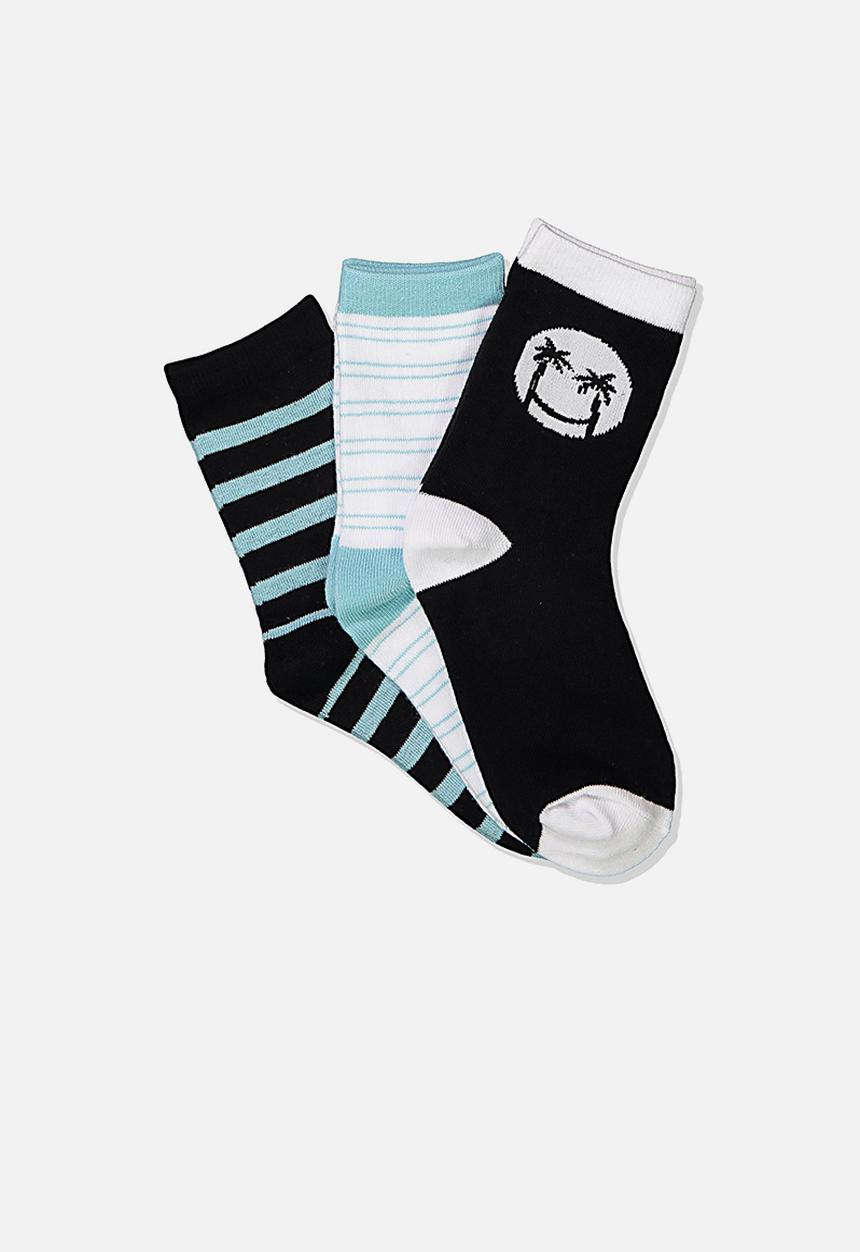 Cotton On - Kids 3 pack crew socks - phantom smiley