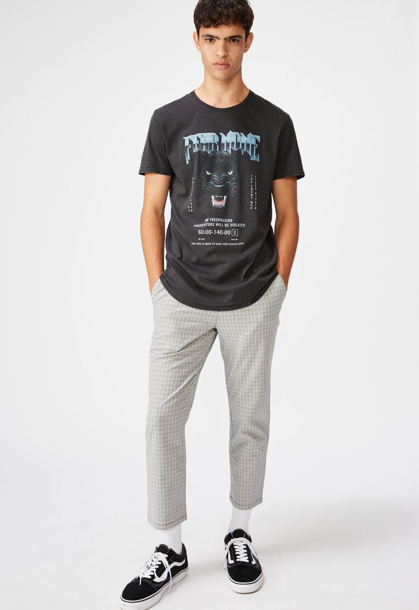 Factorie - Fear none curved graphic T-shirt - washed black