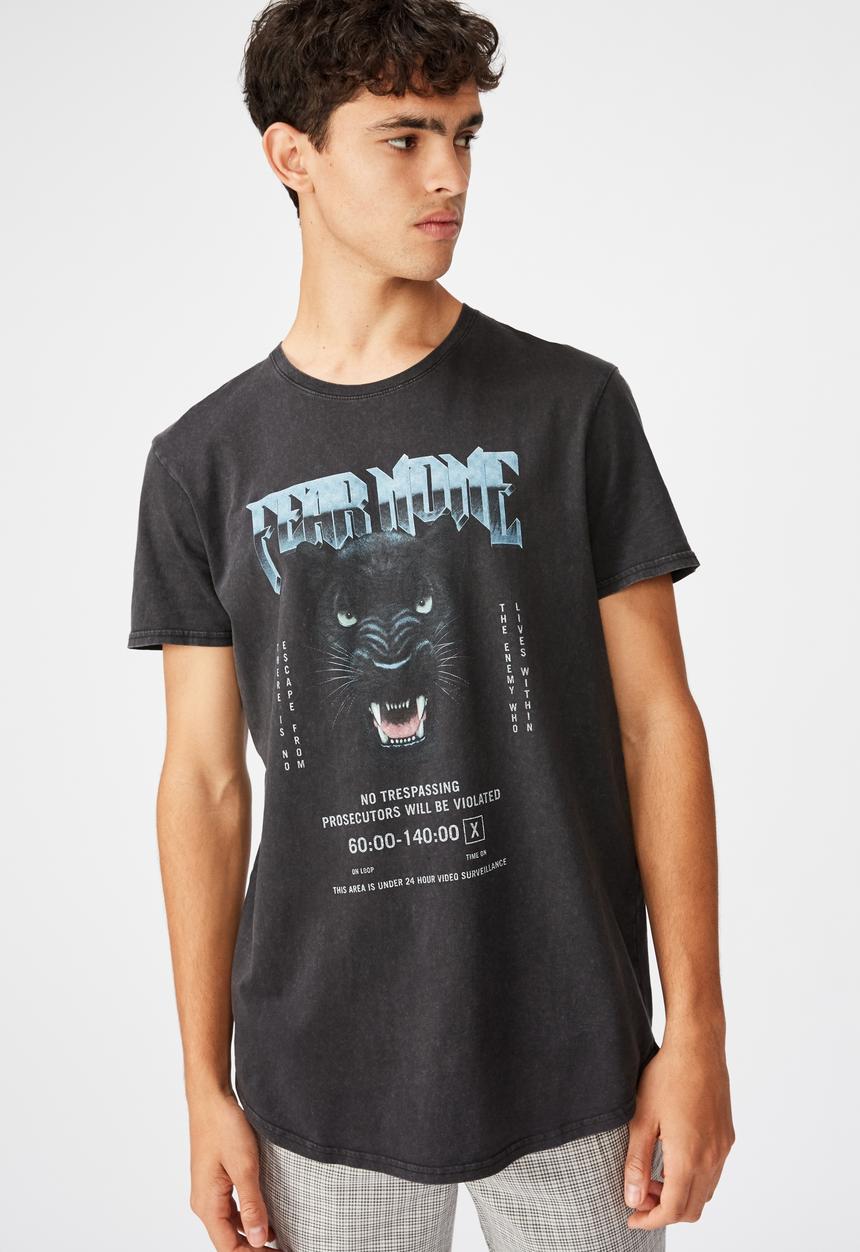 Factorie - Fear none curved graphic T-shirt - washed black
