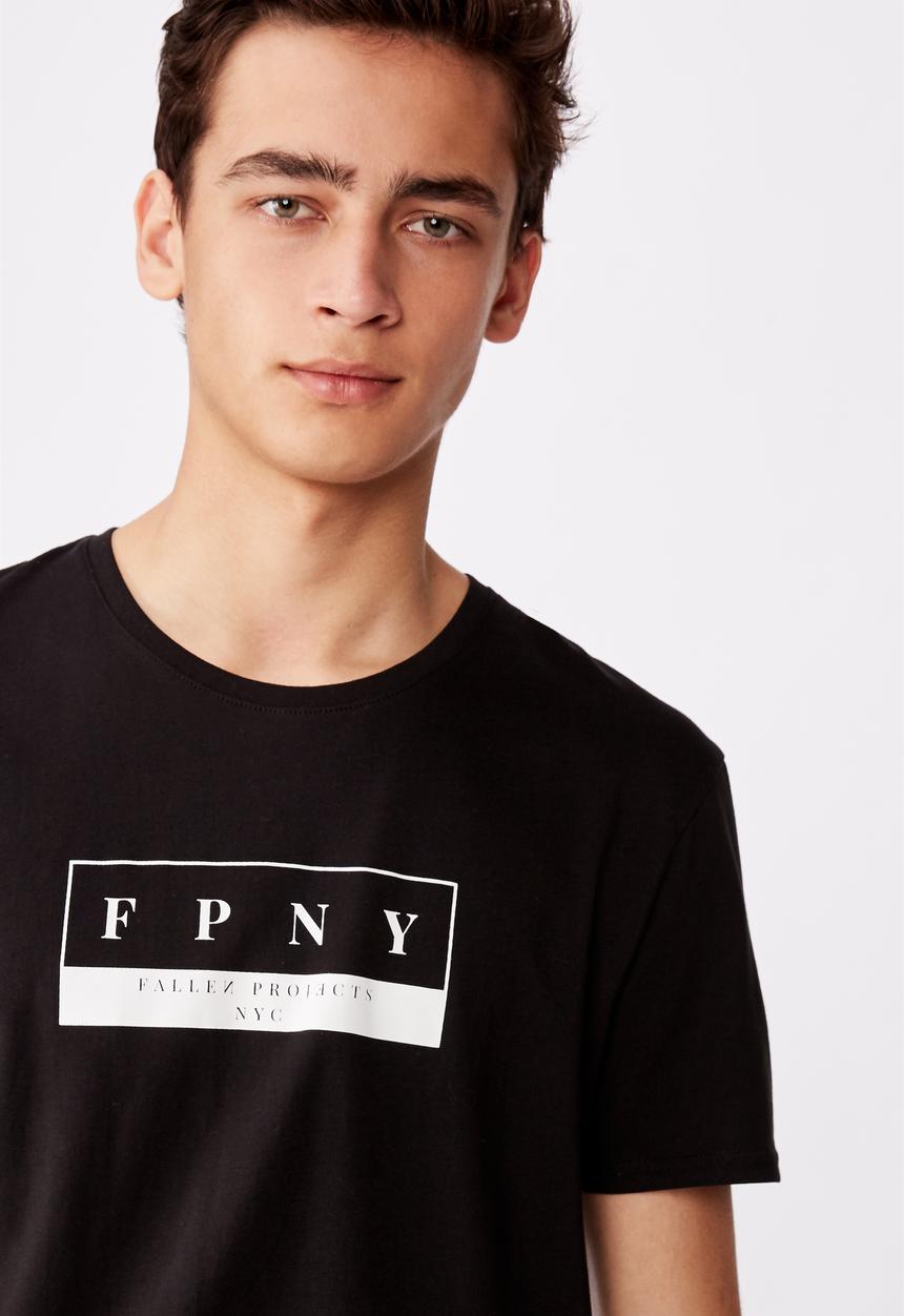 Factorie - Bleecker curved graphic T-shirt - black