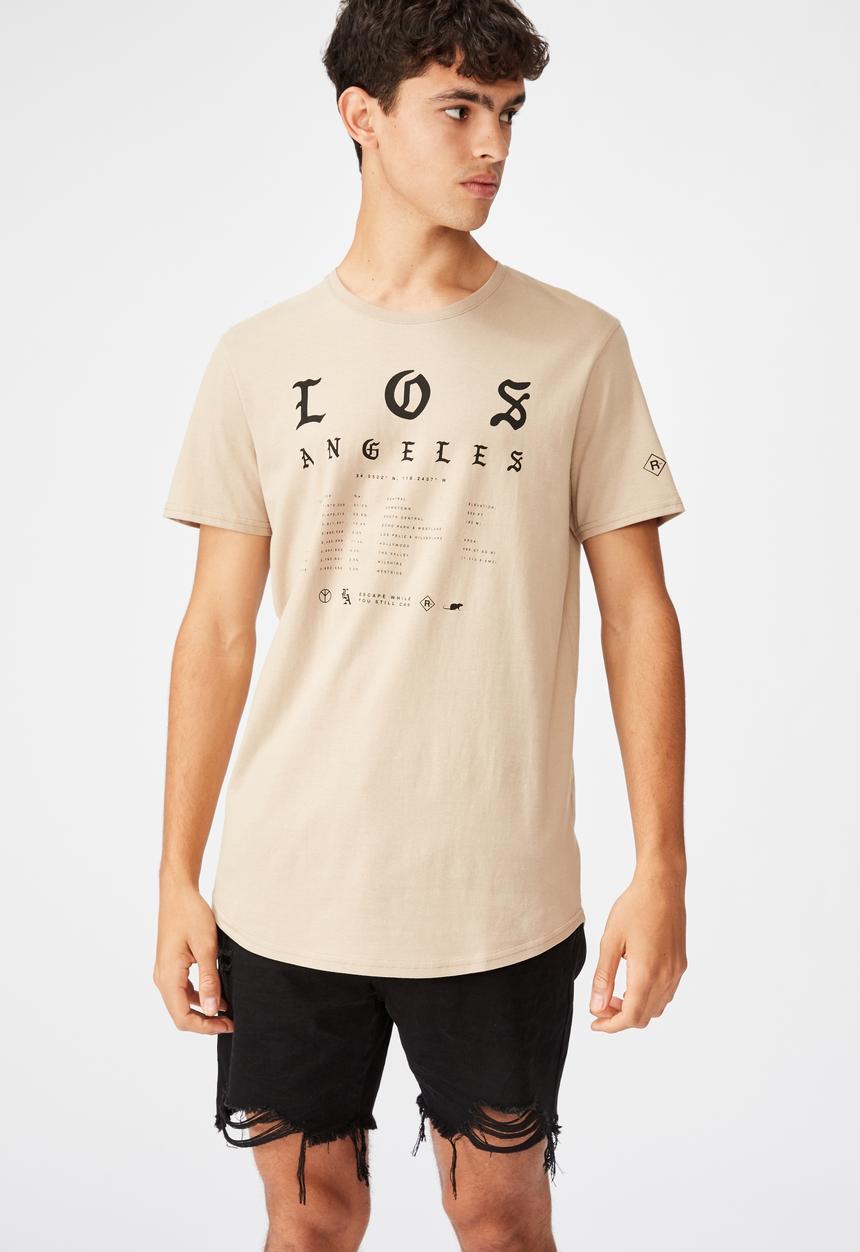 Factorie - Los curved graphic T-shirt - humus