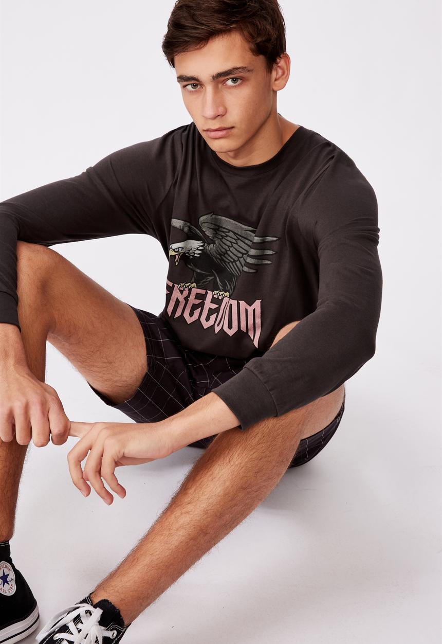 Factorie - Freedom eagle slim long sleeve graphic T-shirt - pirate black