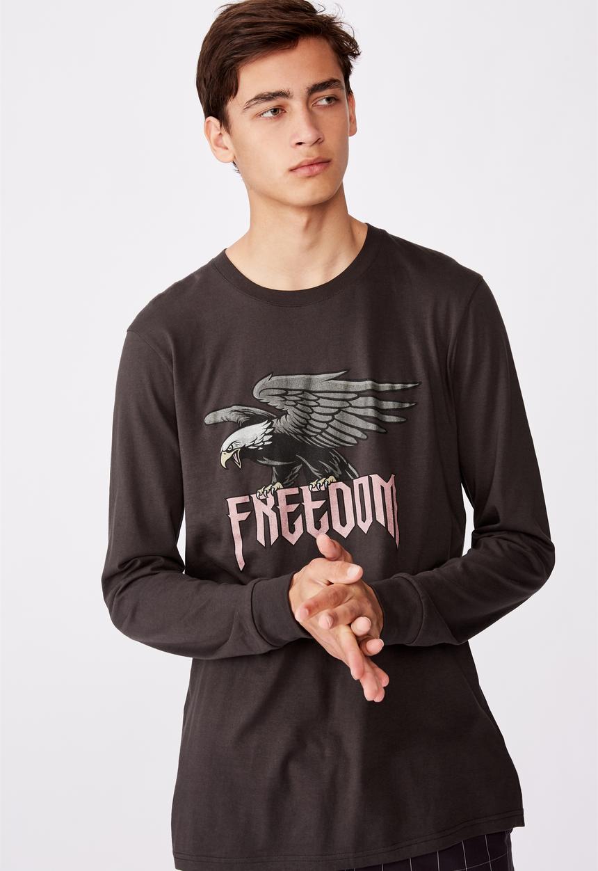 Factorie - Freedom eagle slim long sleeve graphic T-shirt - pirate black