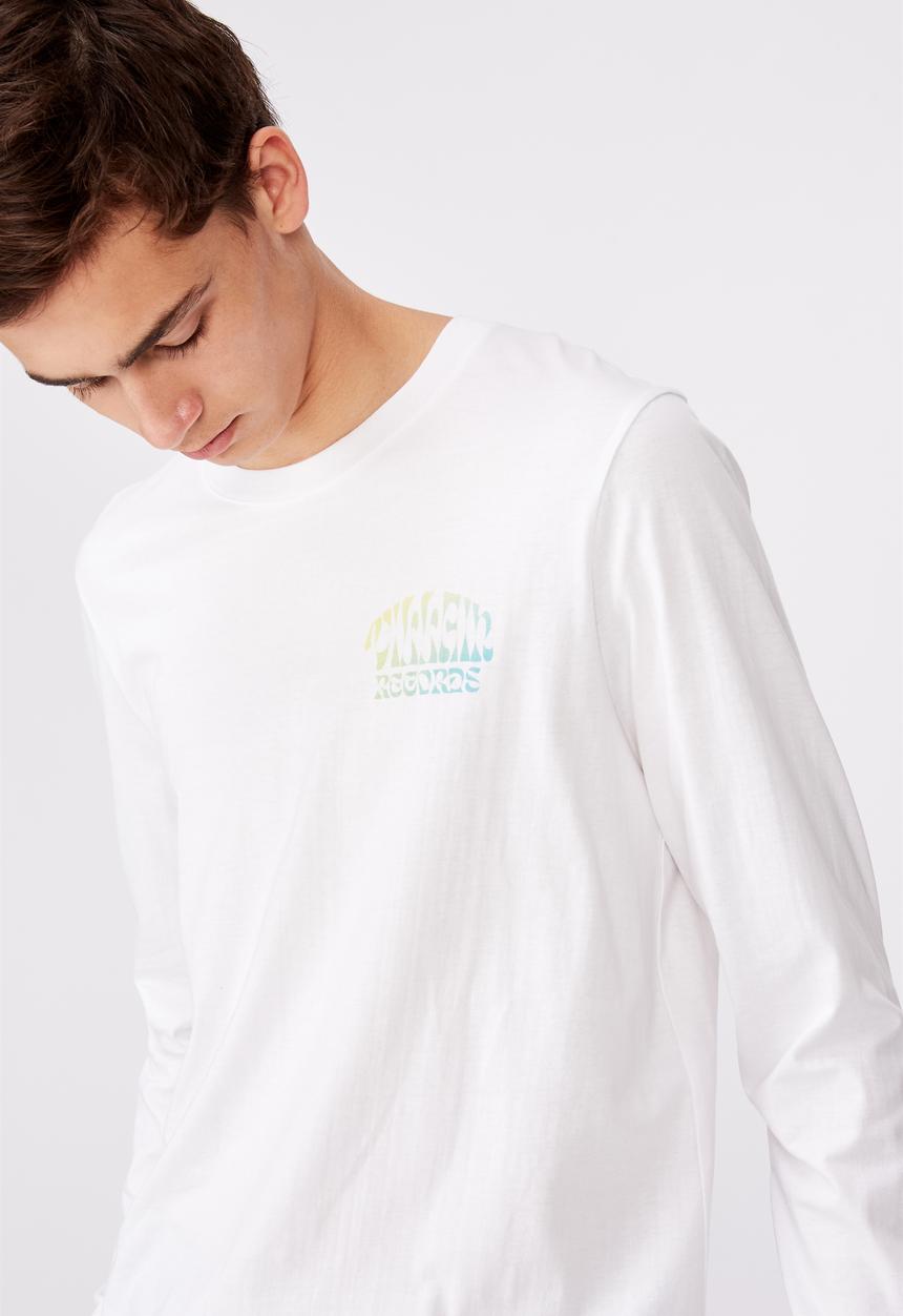 Factorie - Villain records slim long sleeve graphic T-shirt - white