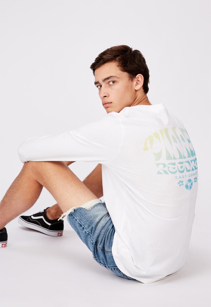 Factorie - Villain records slim long sleeve graphic T-shirt - white