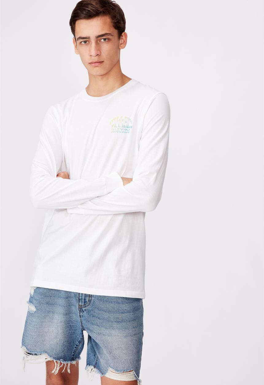 Factorie - Villain records slim long sleeve graphic T-shirt - white
