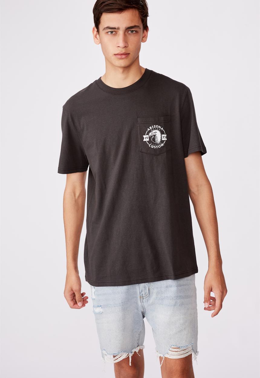 Factorie - Arizona custom regular graphic pocket T-shirt - pirate black