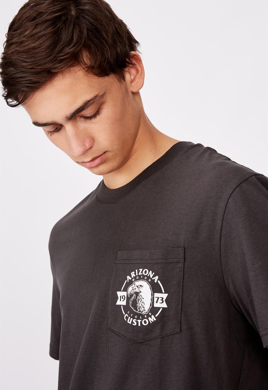 Factorie - Arizona custom regular graphic pocket T-shirt - pirate black