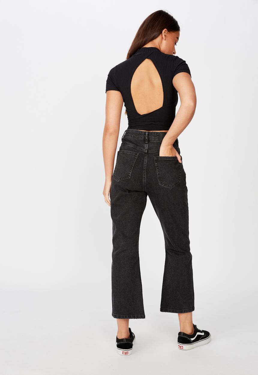 Factorie - Cropped flare jeans - black