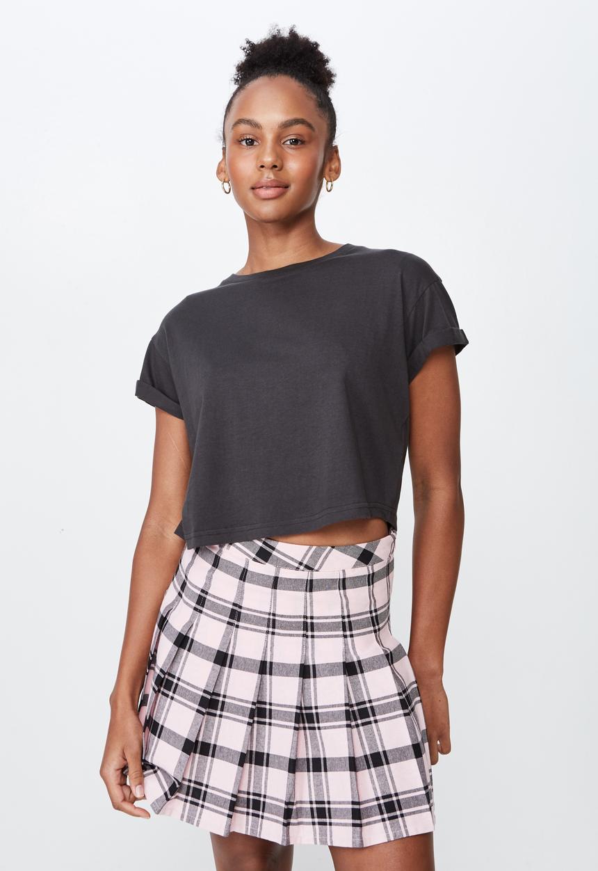 Factorie - Curved hem short sleeve top - pirate black