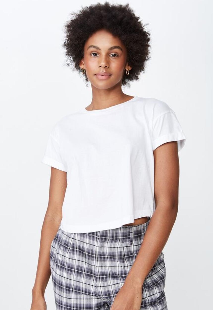 Factorie - Curved hem short sleeve top - white