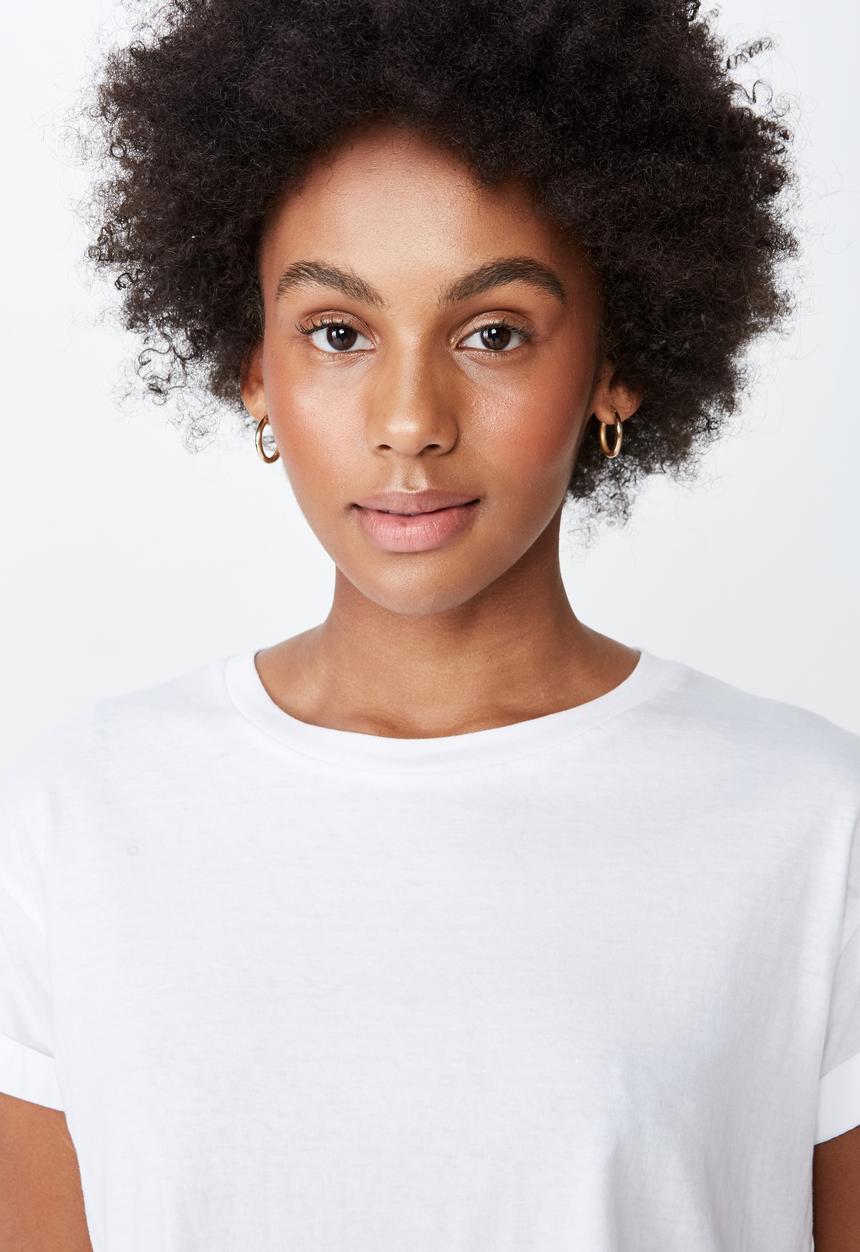 Factorie - Curved hem short sleeve top - white
