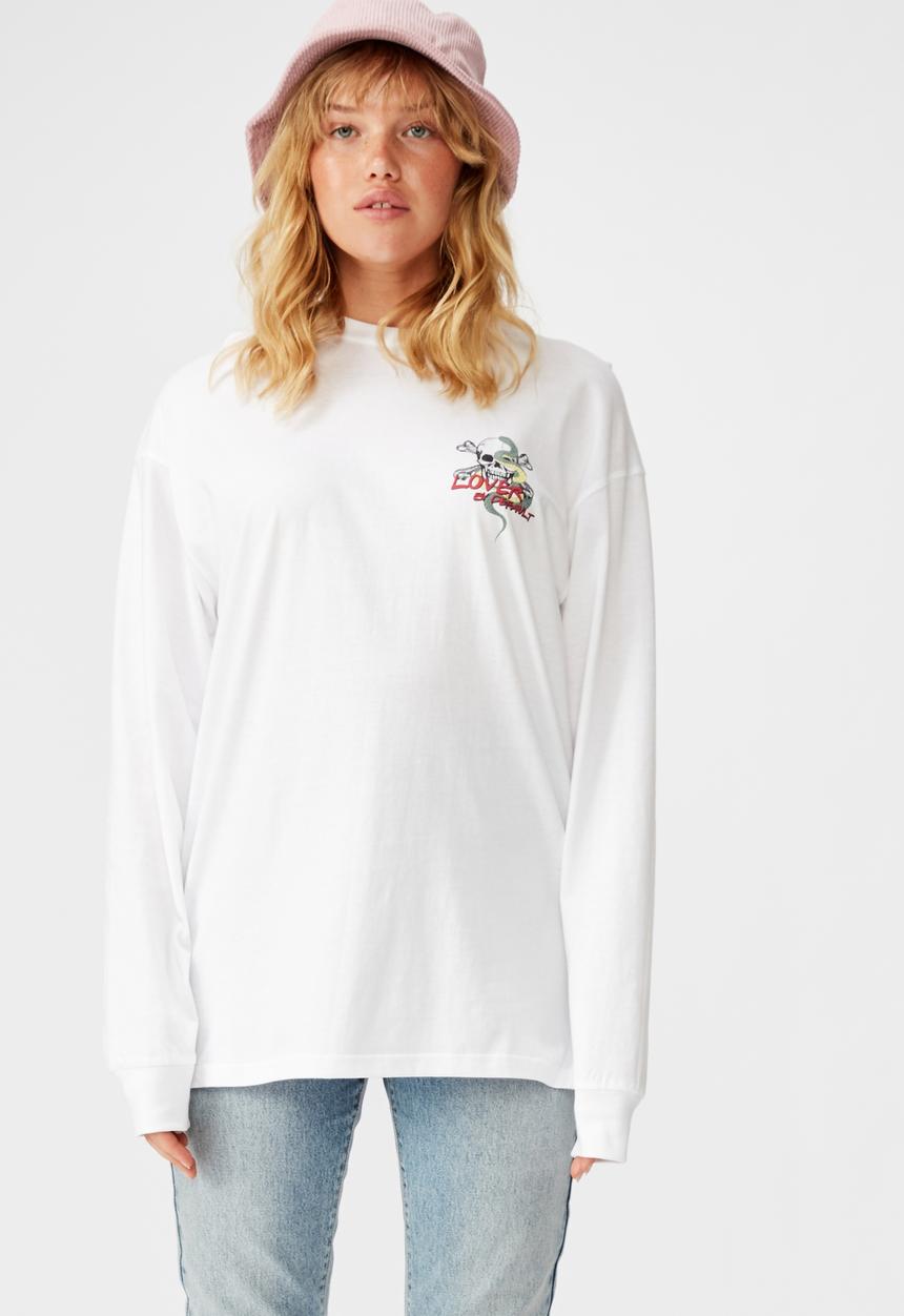 Factorie - Oversized ls graphic tee skull lover - white