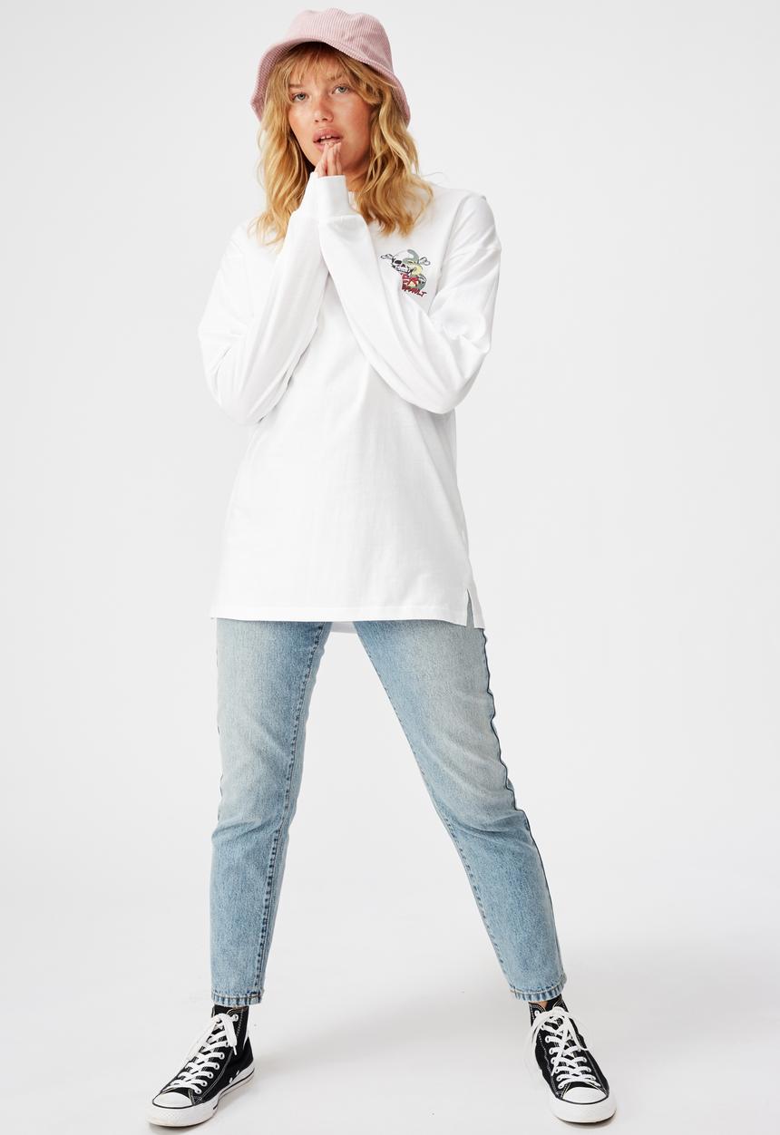Factorie - Oversized ls graphic tee skull lover - white