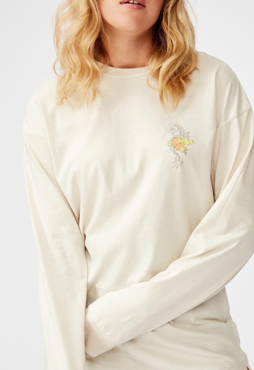Factorie - Oversized ls graphic tee oriental dragon - neutral
