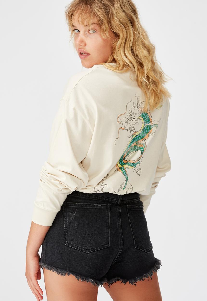 Factorie - Oversized ls graphic tee oriental dragon - neutral