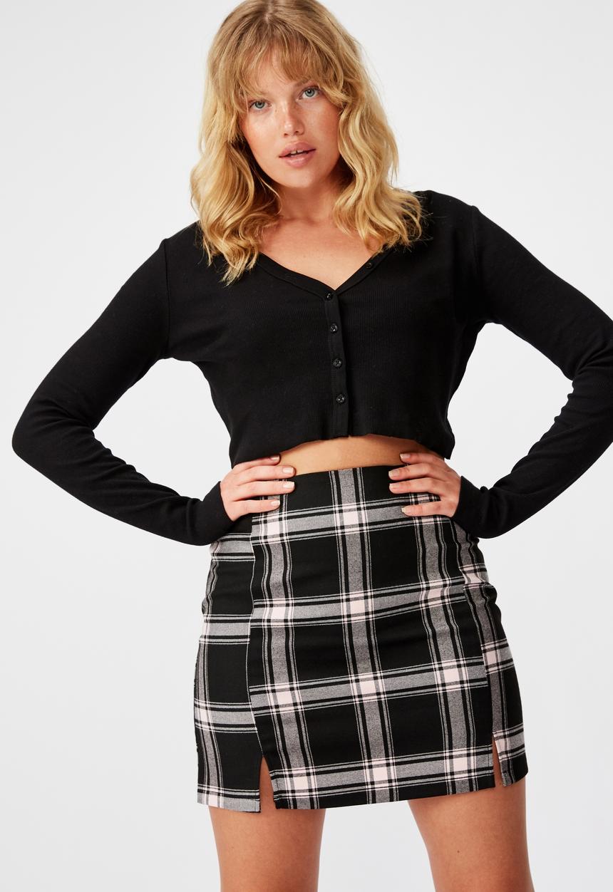 Factorie - Double split mini skirt - pink & black 