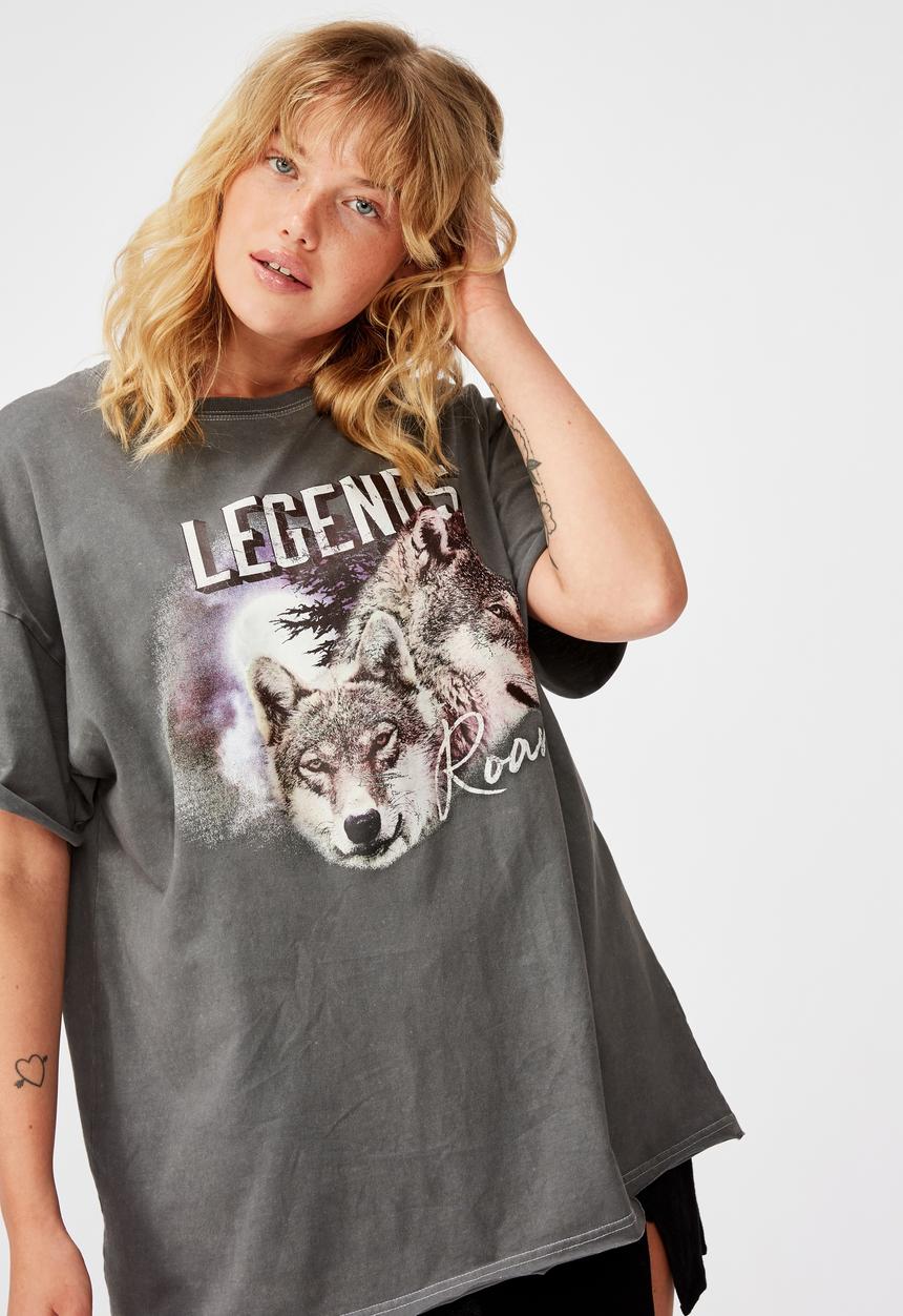 Factorie - Oversized graphic tee legends wolves - grey
