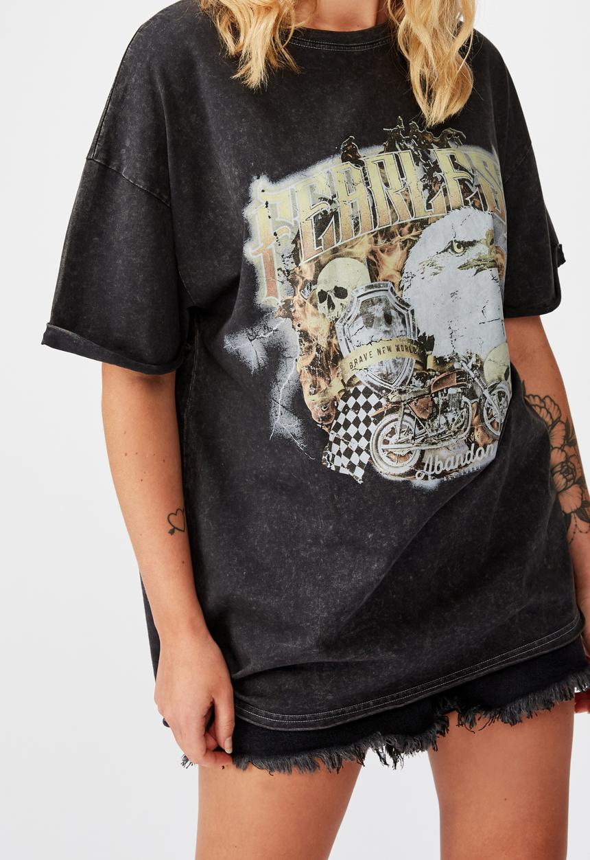 Factorie - Oversized graphic tee fearless - black