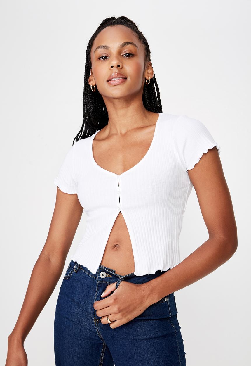 Factorie - Short sleeve lettuce cardi - white