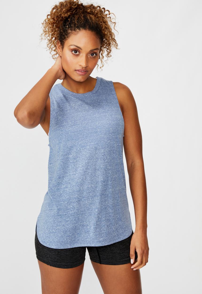 Cotton On - Active curve hem tank - blue