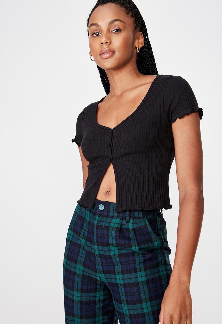 Factorie - Short sleeve lettuce cardi - black