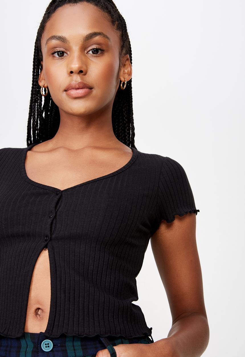 Factorie - Short sleeve lettuce cardi - black