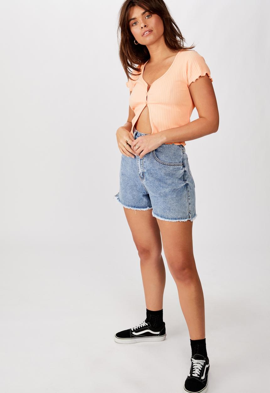Factorie - Short sleeve lettuce cardi - peach