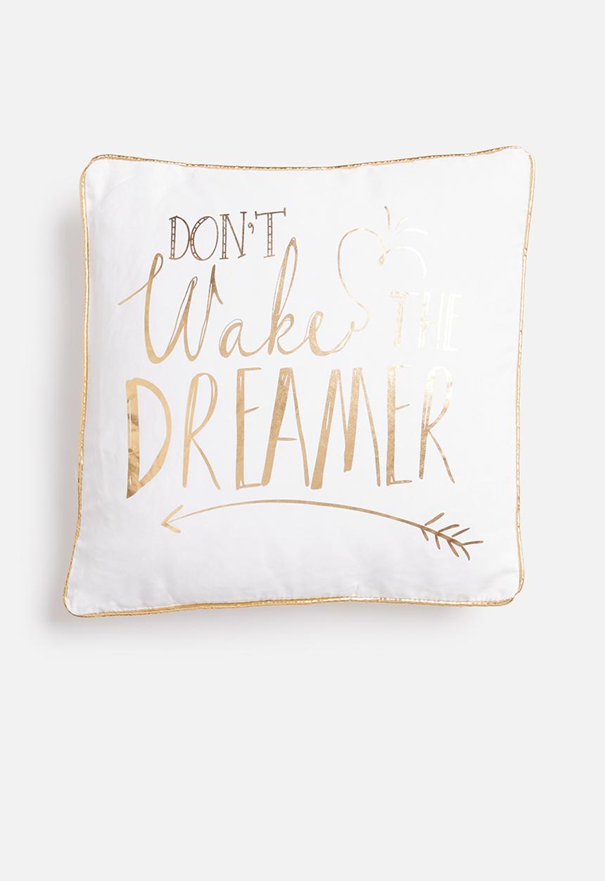 H&S - Dreamer printed cushion - gold & grey