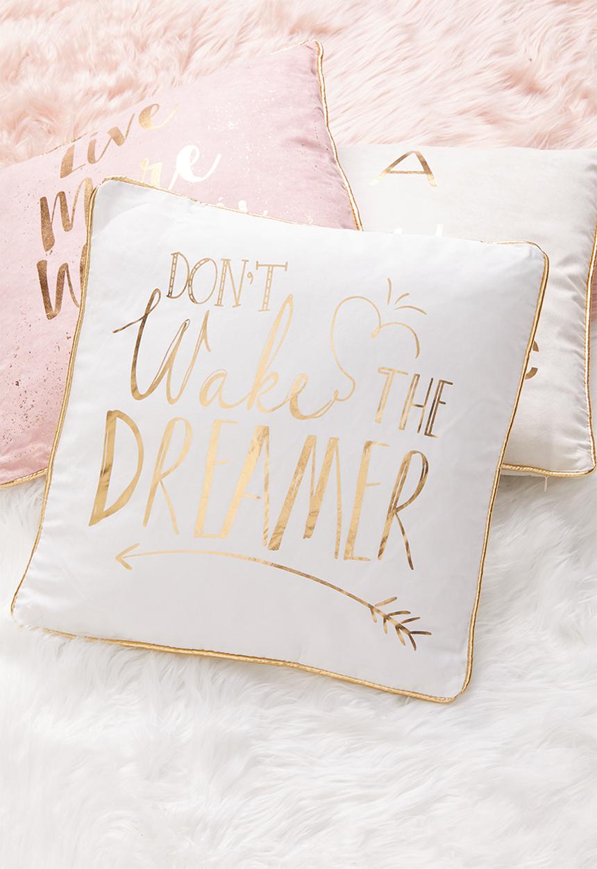 H&S - Dreamer printed cushion - gold & grey