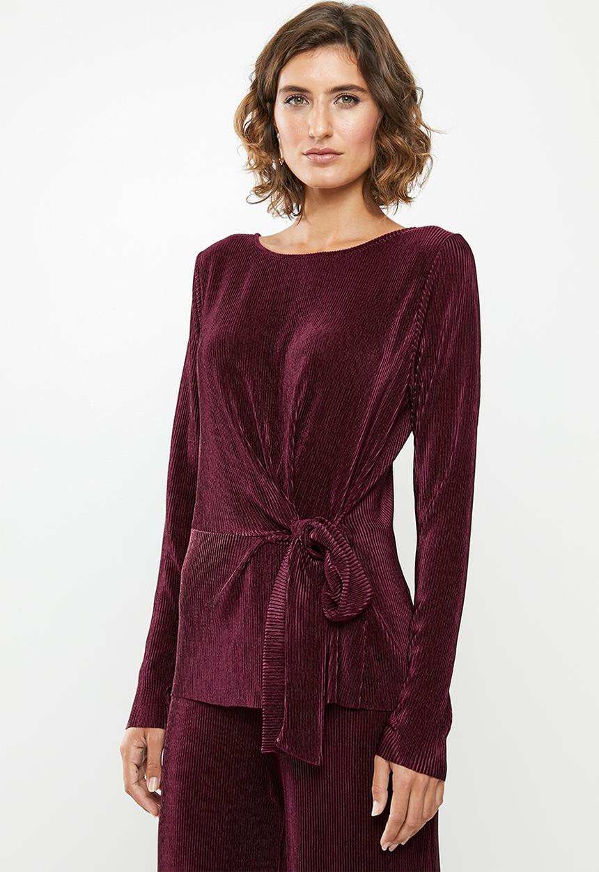 edit - Side tie long sleeve top - burgundy