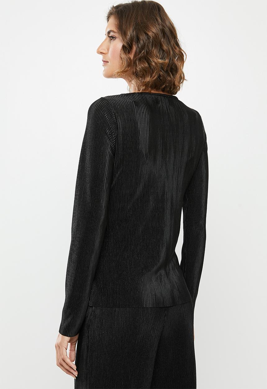 edit - Side tie long sleeve top - black