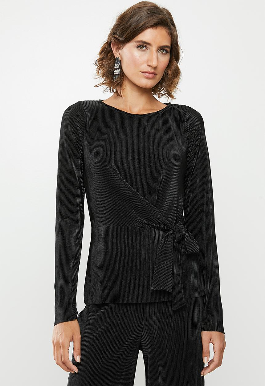 edit - Side tie long sleeve top - black