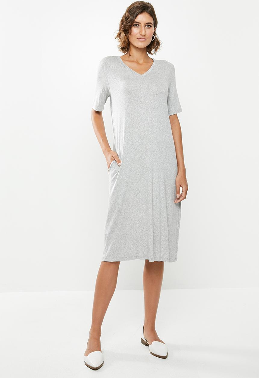 edit - V-neck T-shirt dress - grey melange