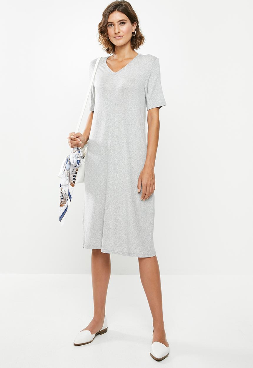 edit - V-neck T-shirt dress - grey melange