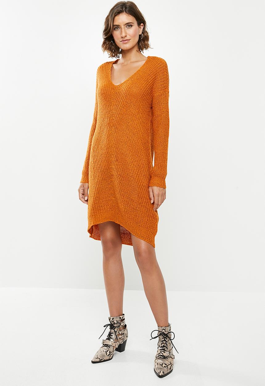 Jacqueline de Yong - Tammy v-neck dress - orange 