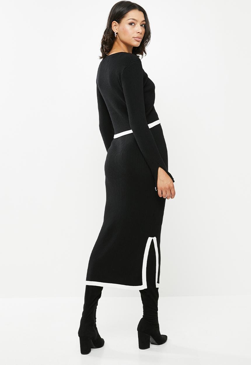 Missguided - Rib contrast jumper & midi skirt - black