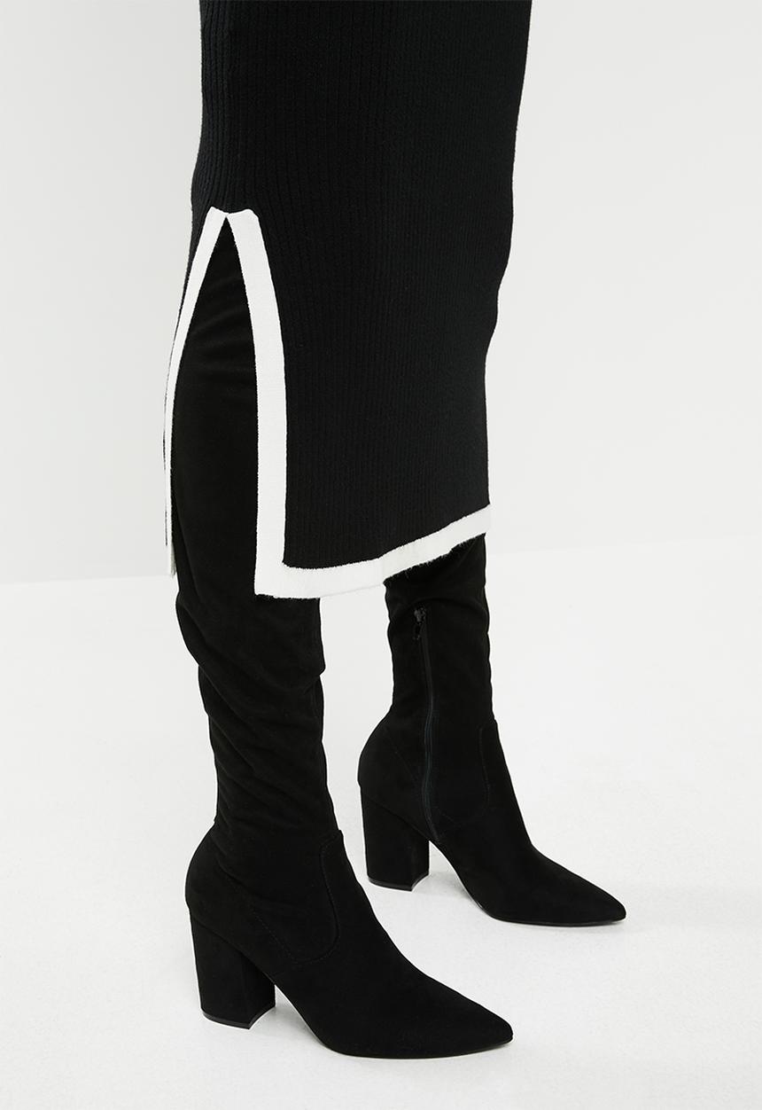 Missguided - Rib contrast jumper & midi skirt - black