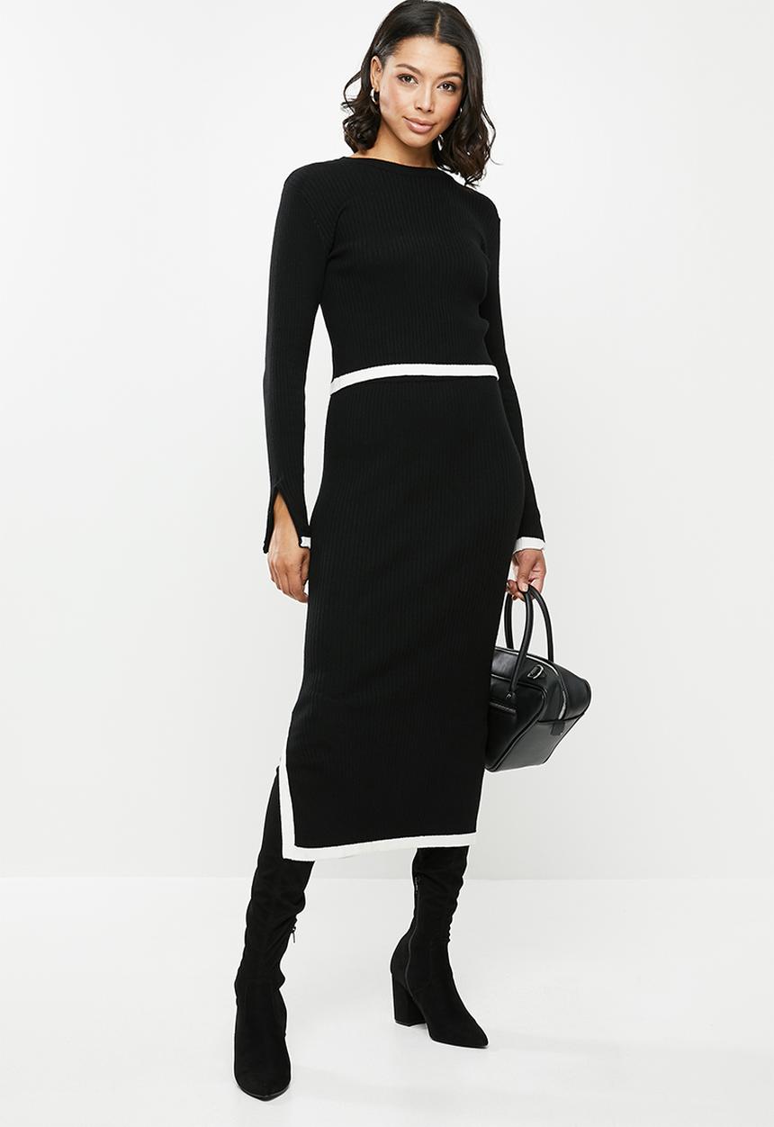 Missguided - Rib contrast jumper & midi skirt - black