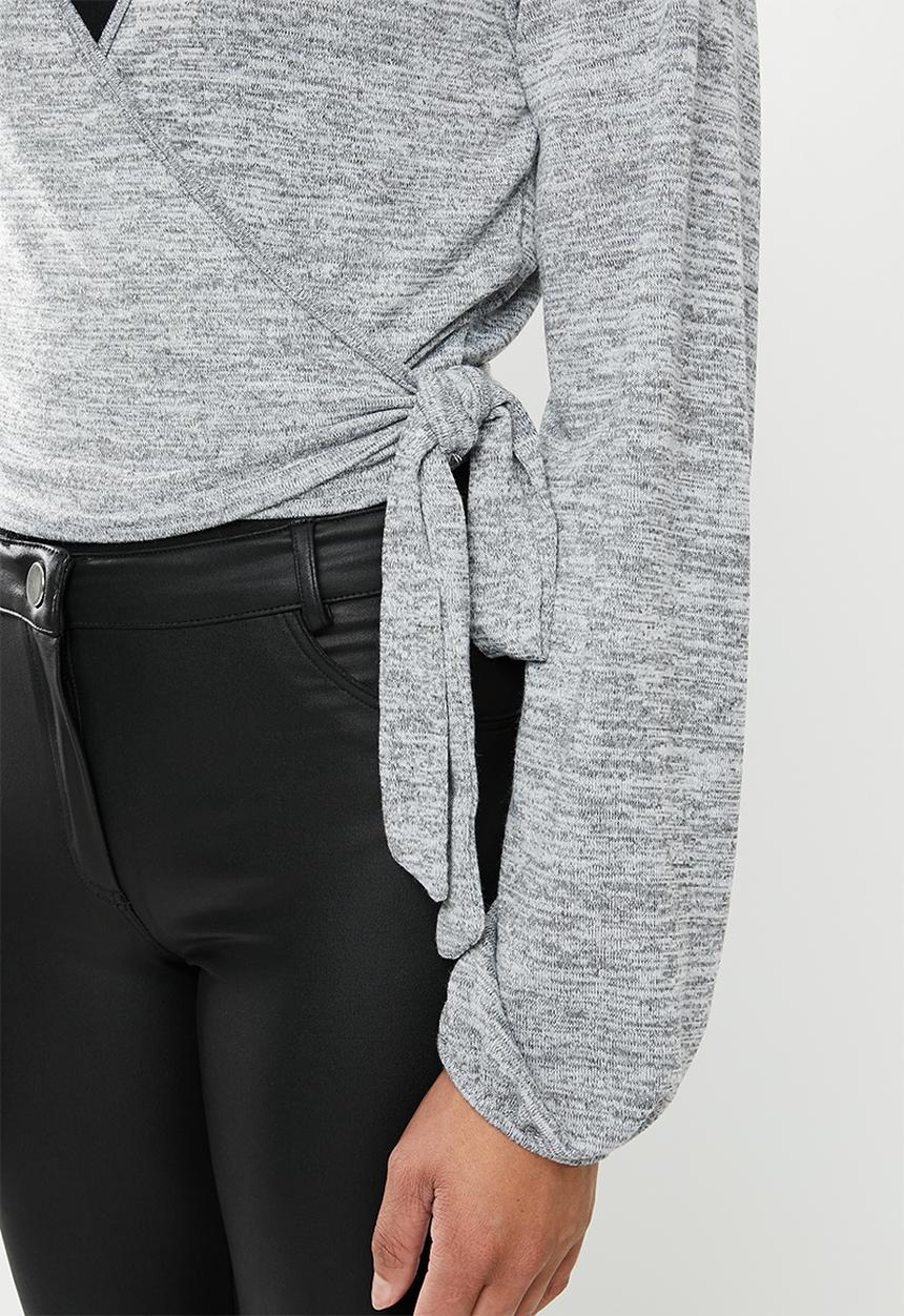 Missguided - Jersey wrap front tie side blouse - grey
