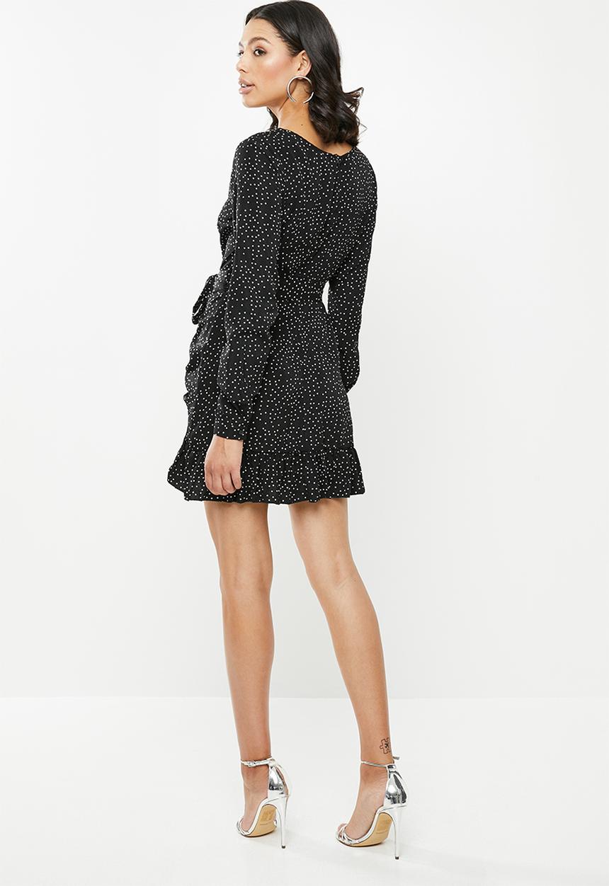 Missguided - Ruched side tea dress polka - black