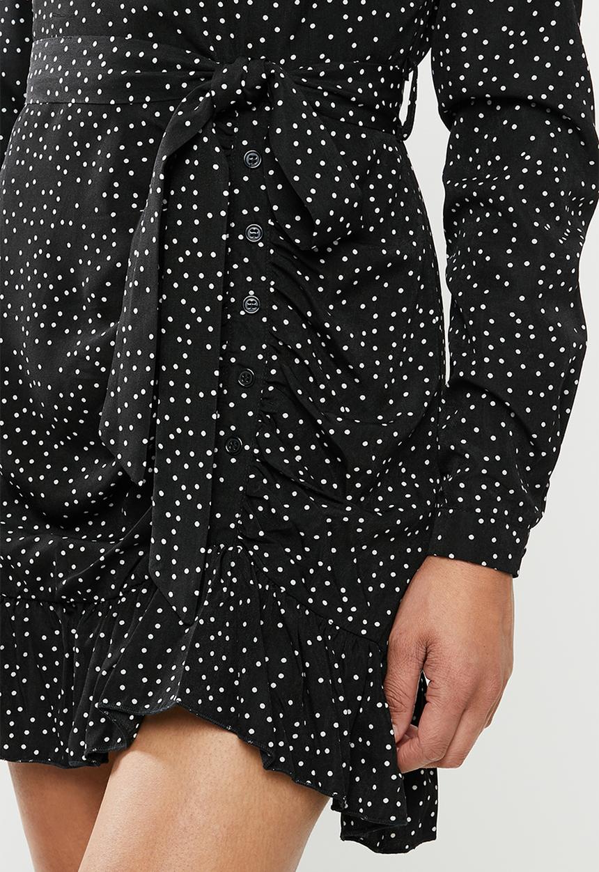 Missguided - Ruched side tea dress polka - black
