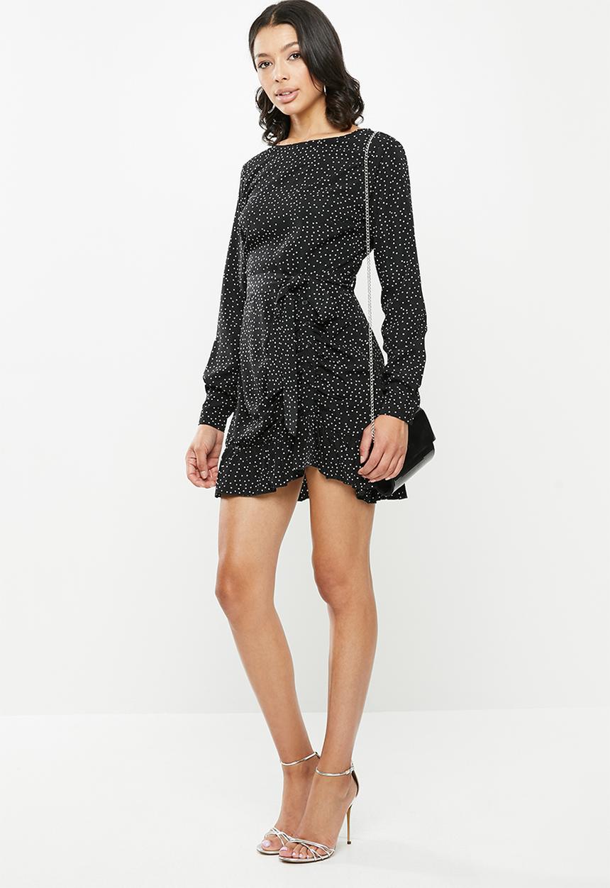 Missguided - Ruched side tea dress polka - black