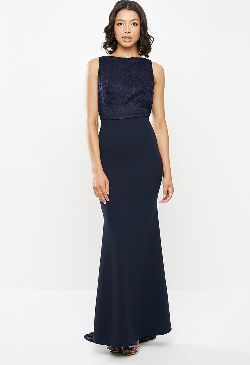 Missguided - Lace fishtail sleeveless low back maxi dress - navy