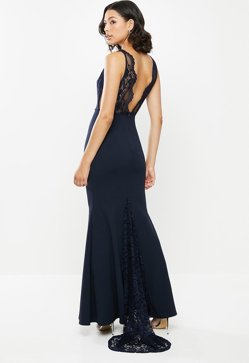 Missguided - Lace fishtail sleeveless low back maxi dress - navy