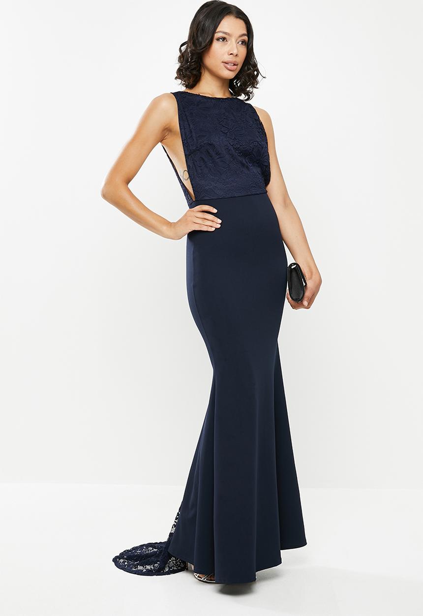 Missguided - Lace fishtail sleeveless low back maxi dress - navy